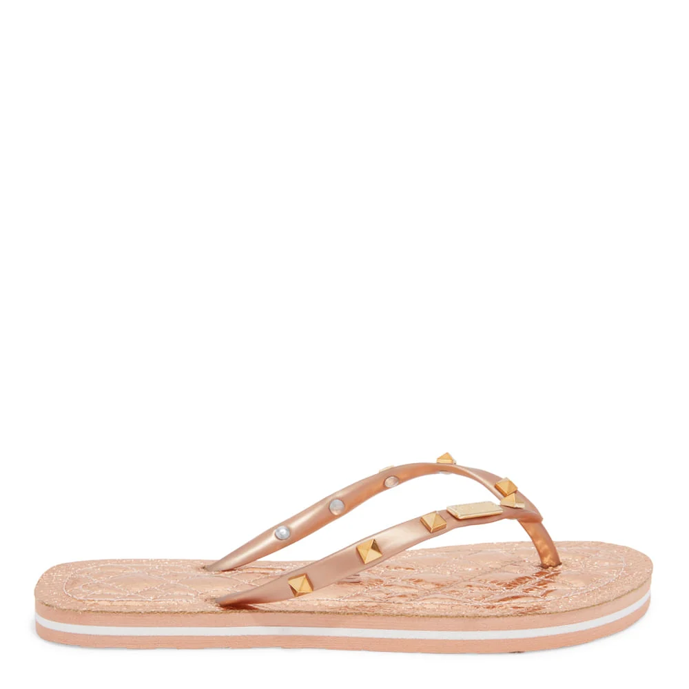 Chinelo Flip Flop Matelassê Tiras Spikes Bege - vista 1 de 4