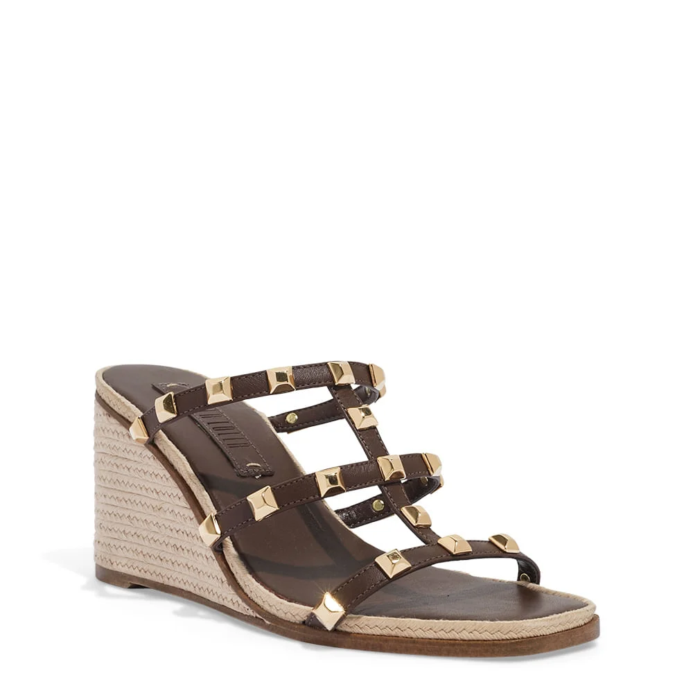Mule Espadrille Spikes Couro Confort Marrom - vista 2 de 3