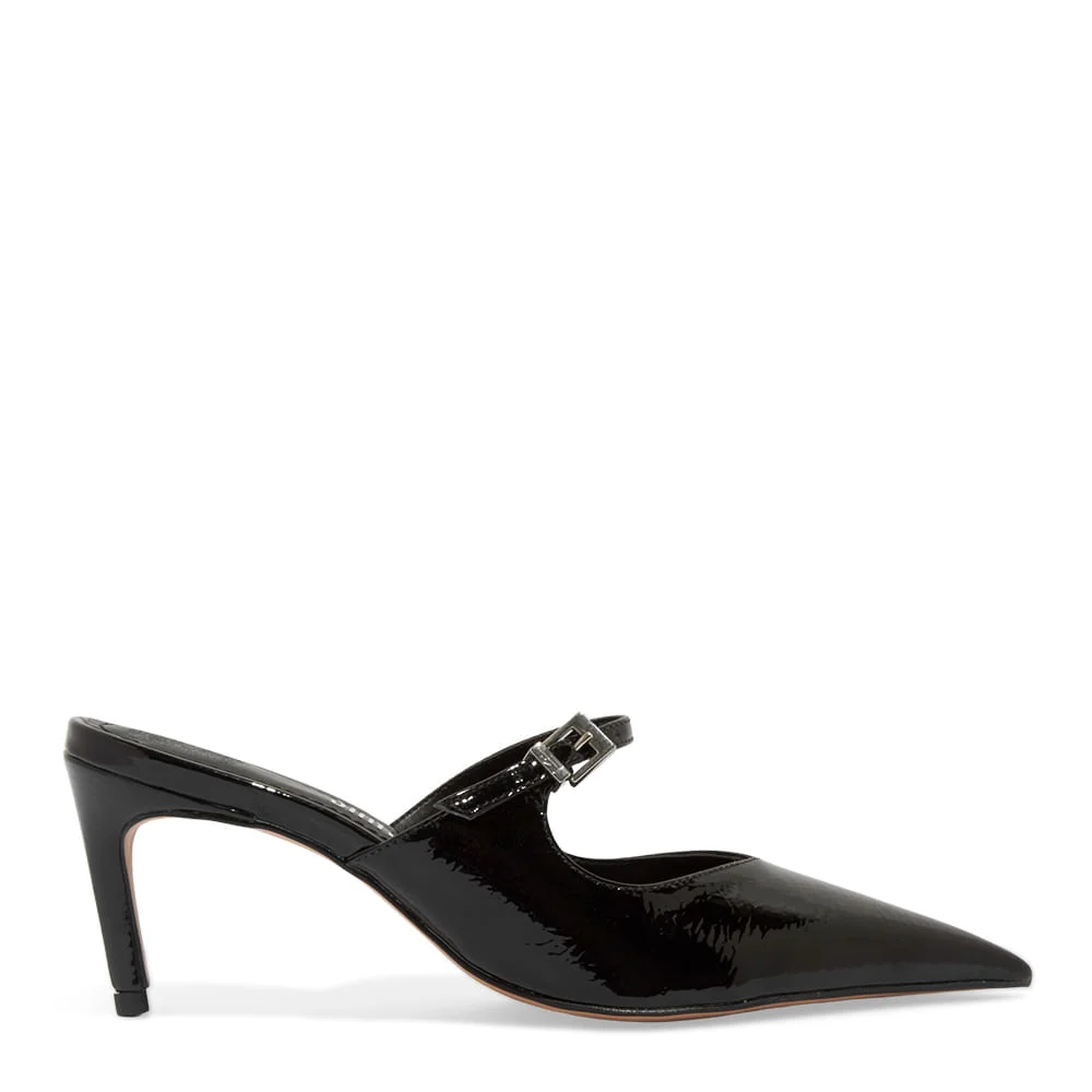 Sapato Mule Scarpin Com Fivela Preto Bico Fino - vista 1 de 3