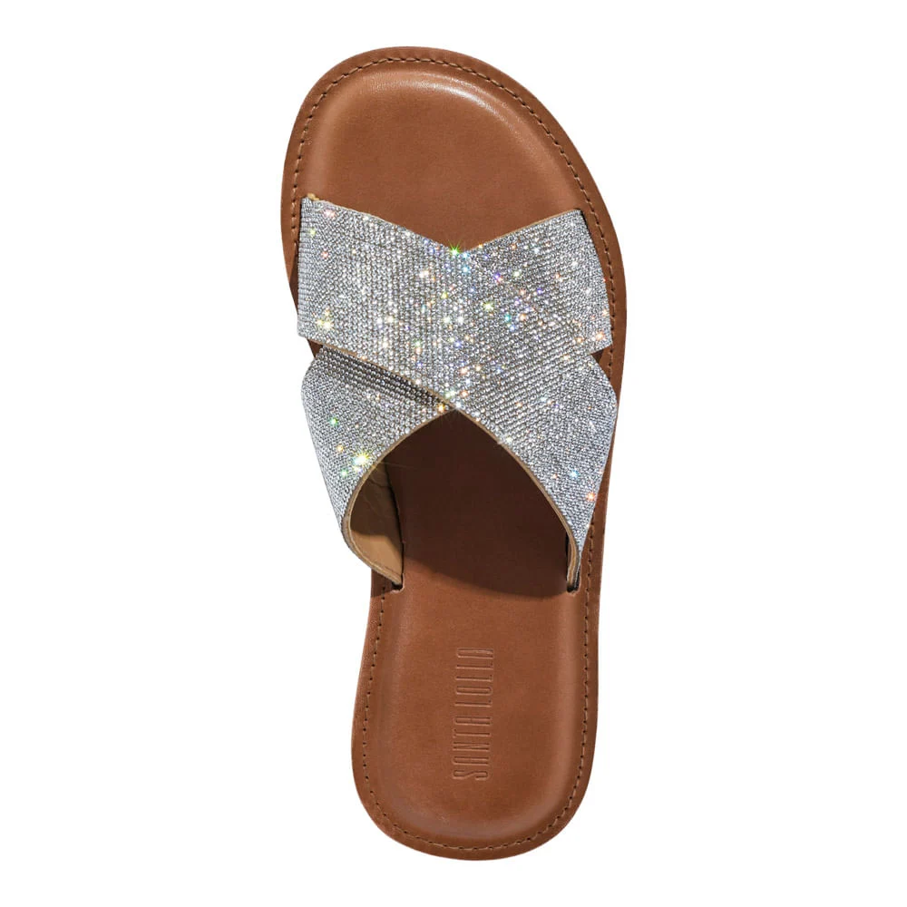 Rasteira Cruzada Shiny Strass Prata - vista 3 de 4