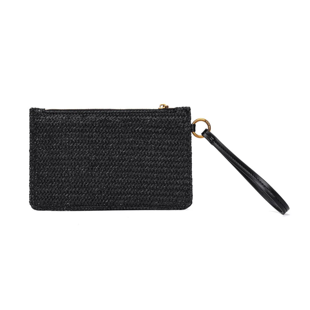 Clutch Preta Palha Tramado Alça De Mão - vista 4 de 7