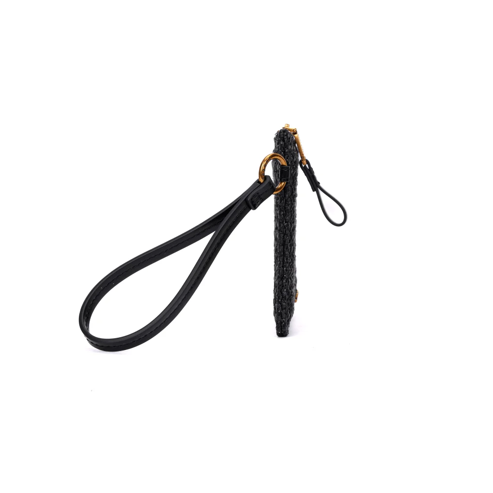 Clutch Preta Palha Tramado Alça De Mão - vista 6 de 7
