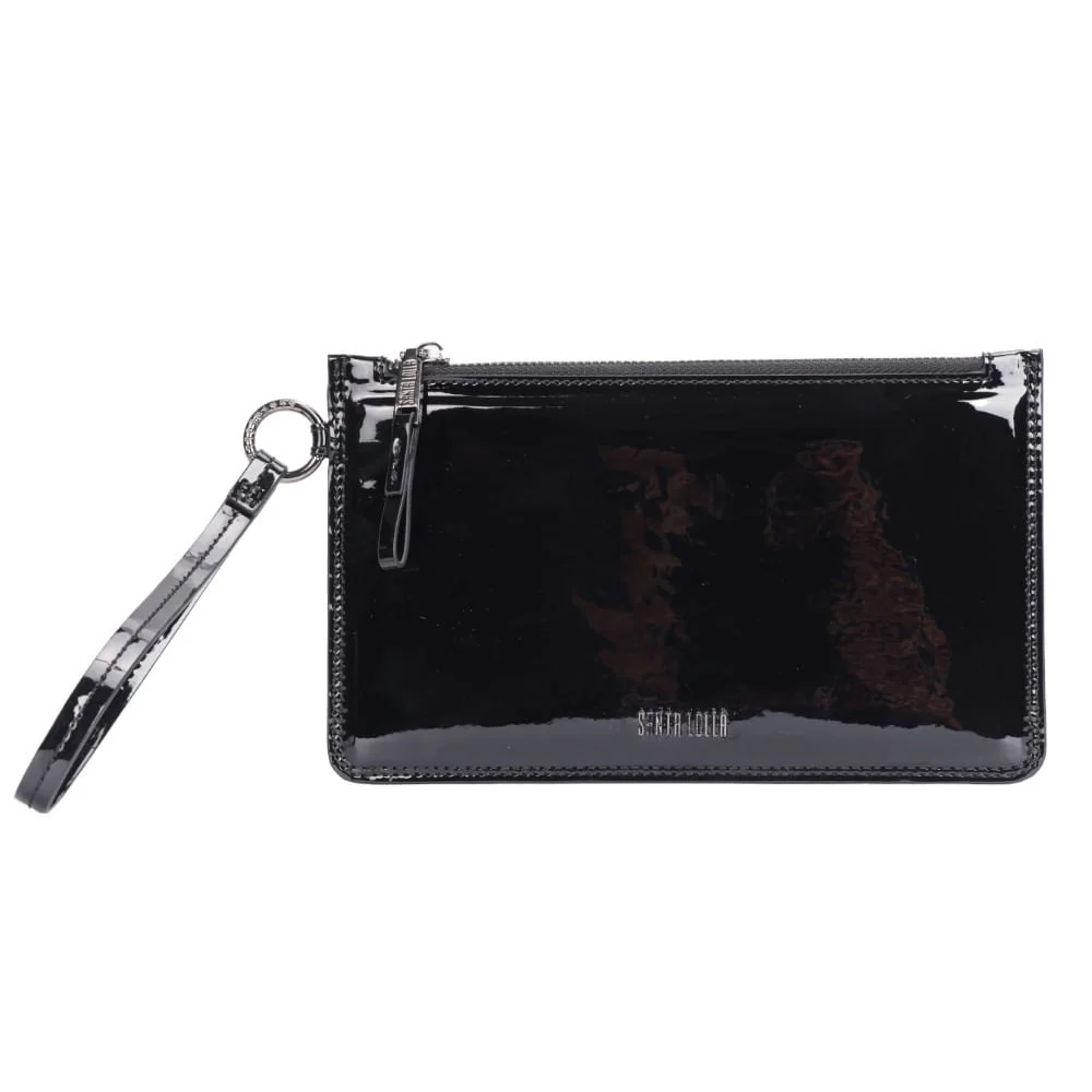 Clutch Pequena Verniz Preta Alça De Mão - vista 1 de 8