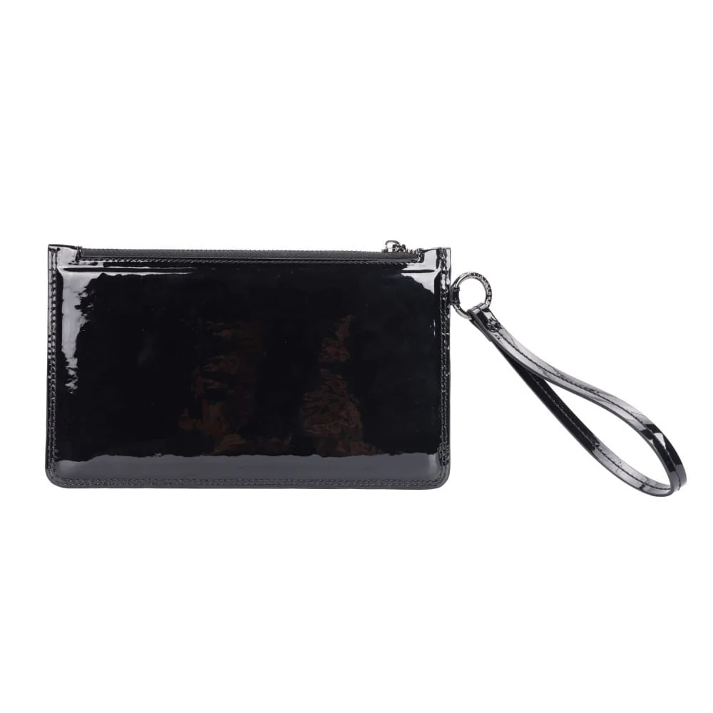 Clutch Pequena Verniz Preta Alça De Mão - vista 7 de 8
