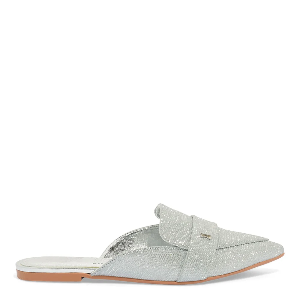 Mocassim Mule Shiny Lizard Bico Fino Prata - vista 1 de 3