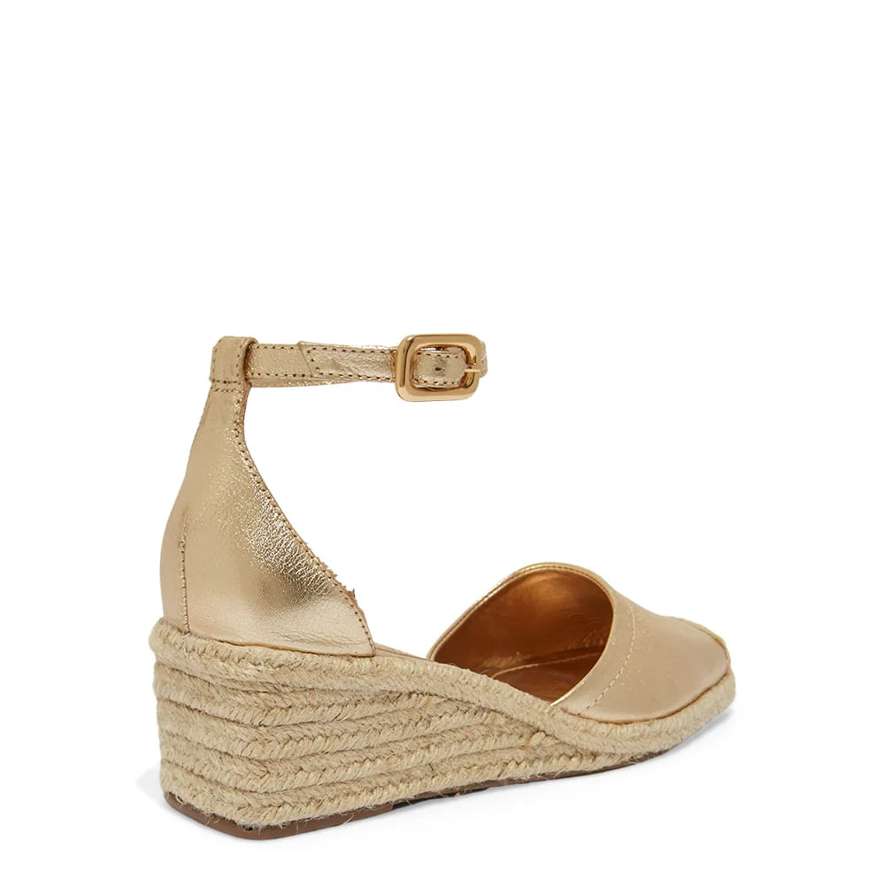 Sandalia Espadrilhe Couro Metalizada Dourada Salto Baixo - vista 3 de 3