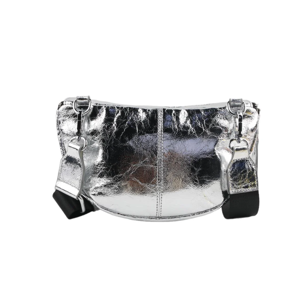 Bolsa Pochete Metalizada Crinkle Prata Alça Removível - vista 6 de 6