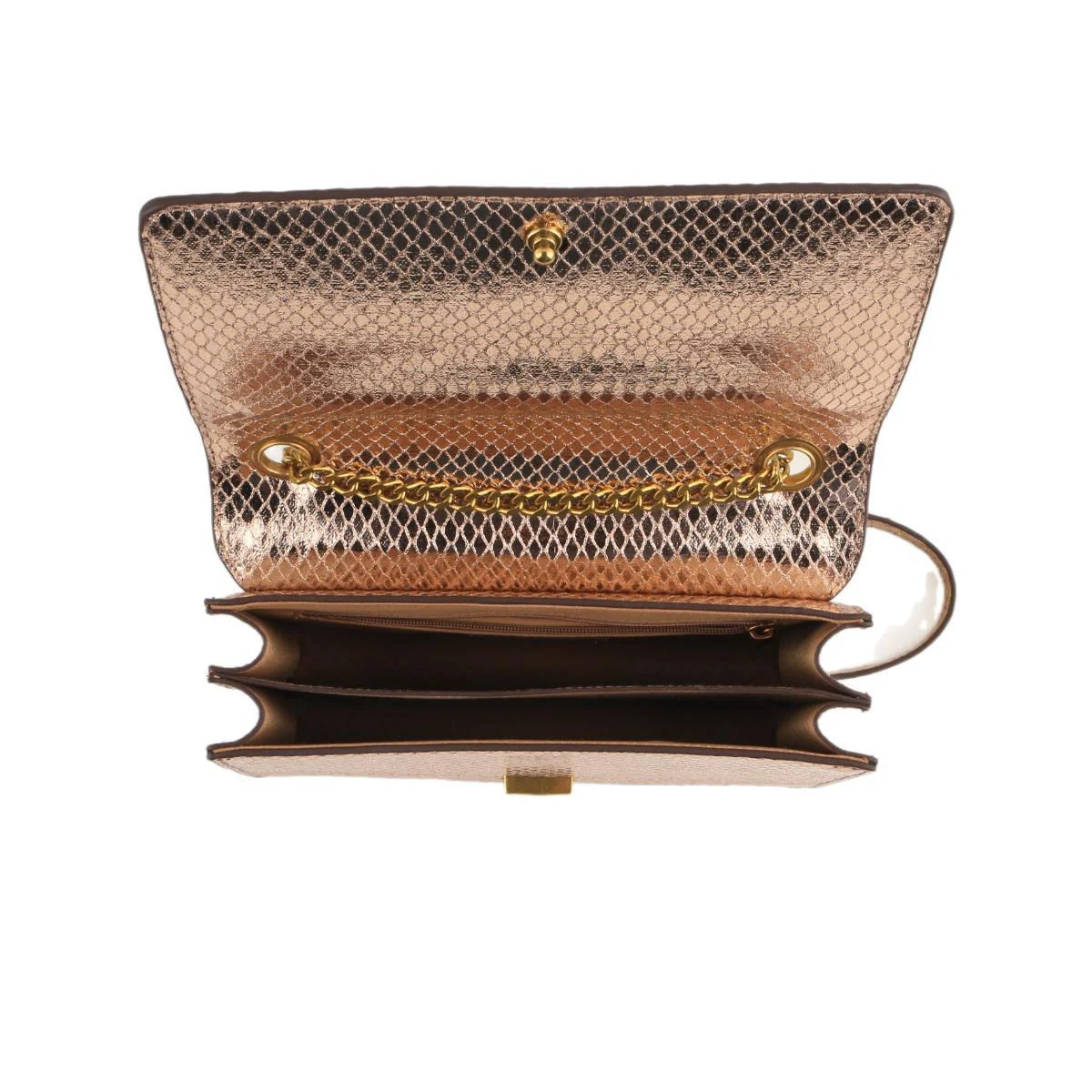 Bolsa Dourada Metalizada Snake Alça Corrente Transversal - vista 3 de 6