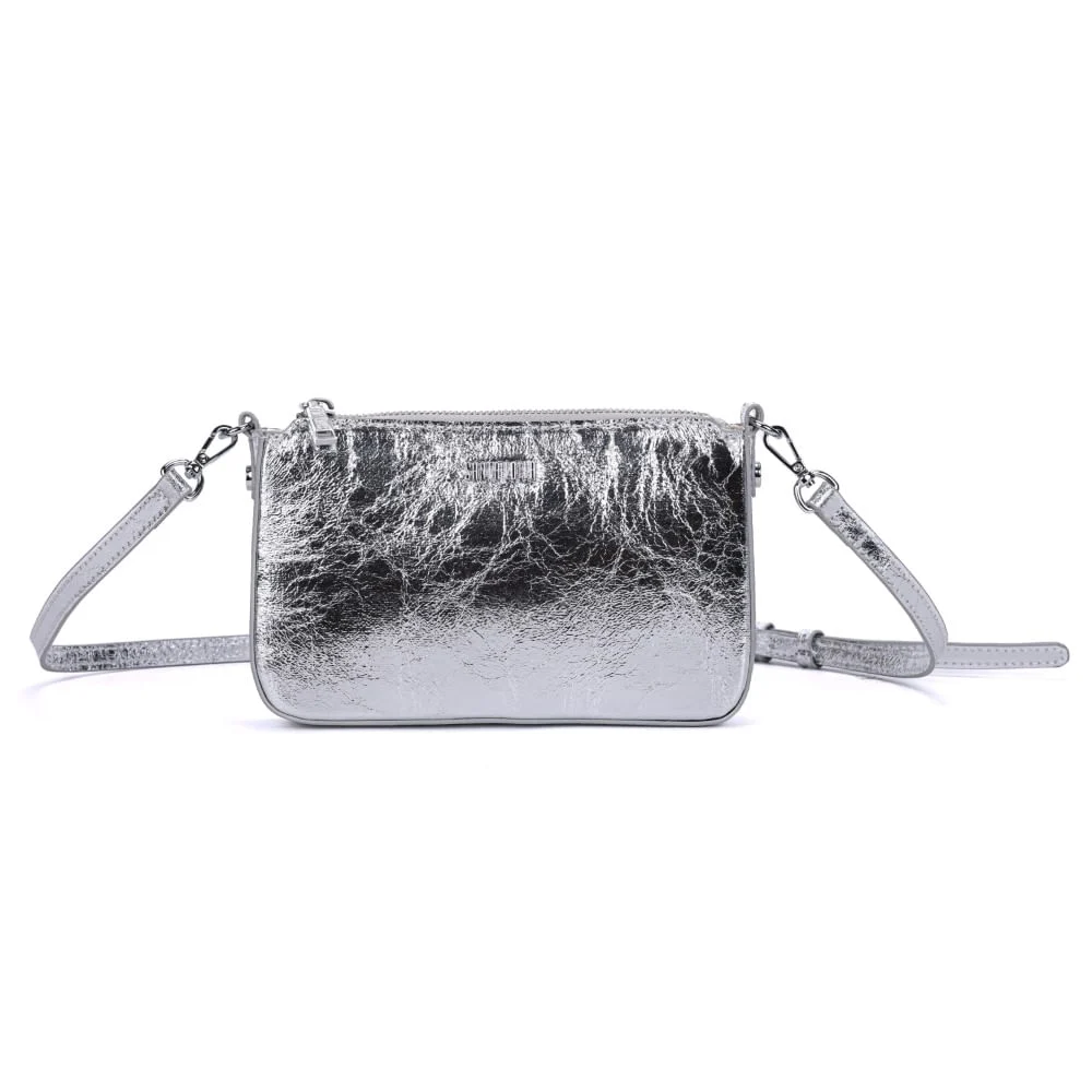 Bolsa Pequena Metalizada Crinkle Prata Alça Transversal - vista 1 de 7