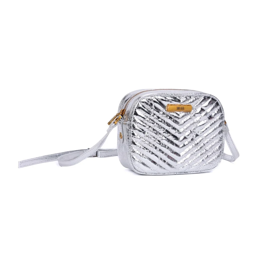 Bolsa Pequena Metalizada Crinkle Prata Alça Transversal - vista 2 de 7