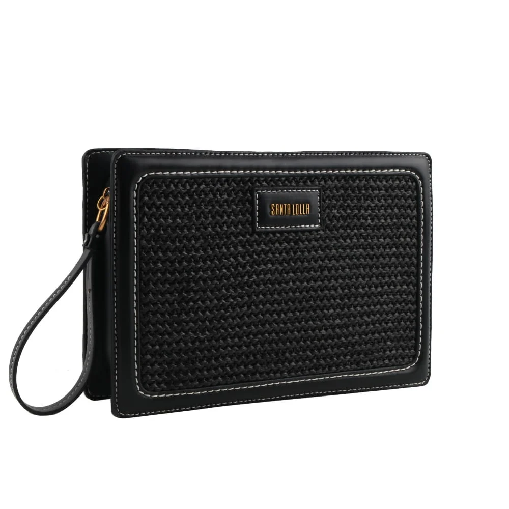 Clutch Tramado Preto Alça de Mão - vista 2 de 5