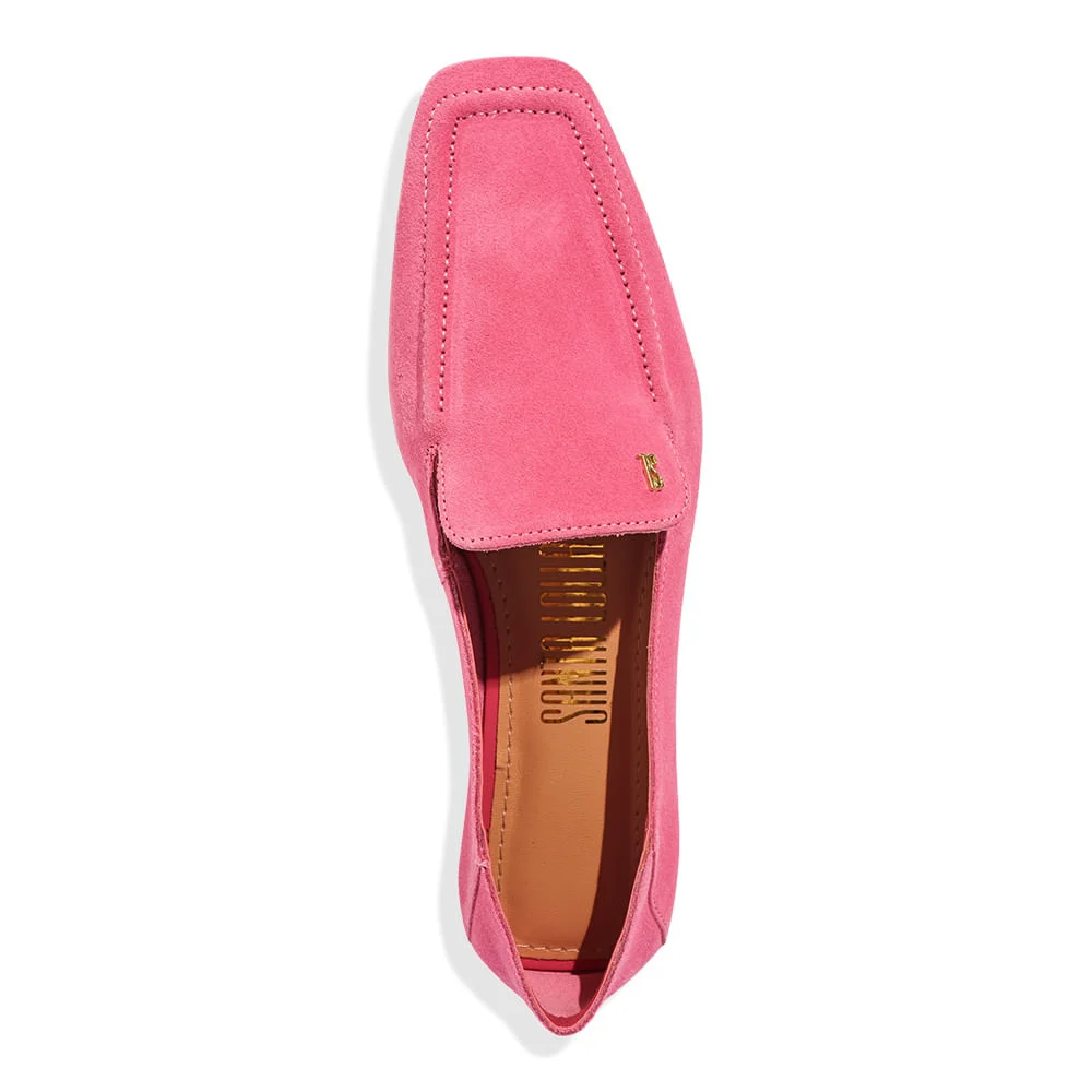 Mocassim Couro Camurça Bico Quadrado Rosa Pink - vista 4 de 5
