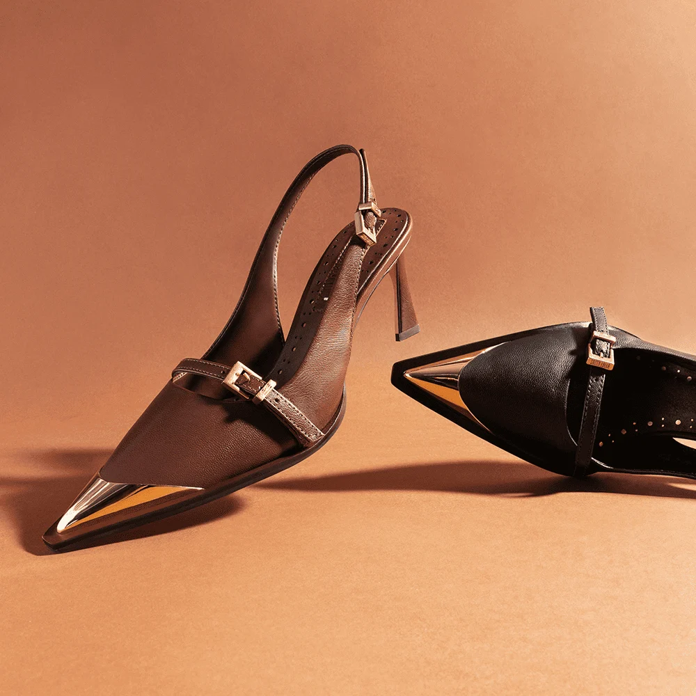 Scarpin Slingback Couro Pelica Soft Marrom Dark - vista 7 de 7