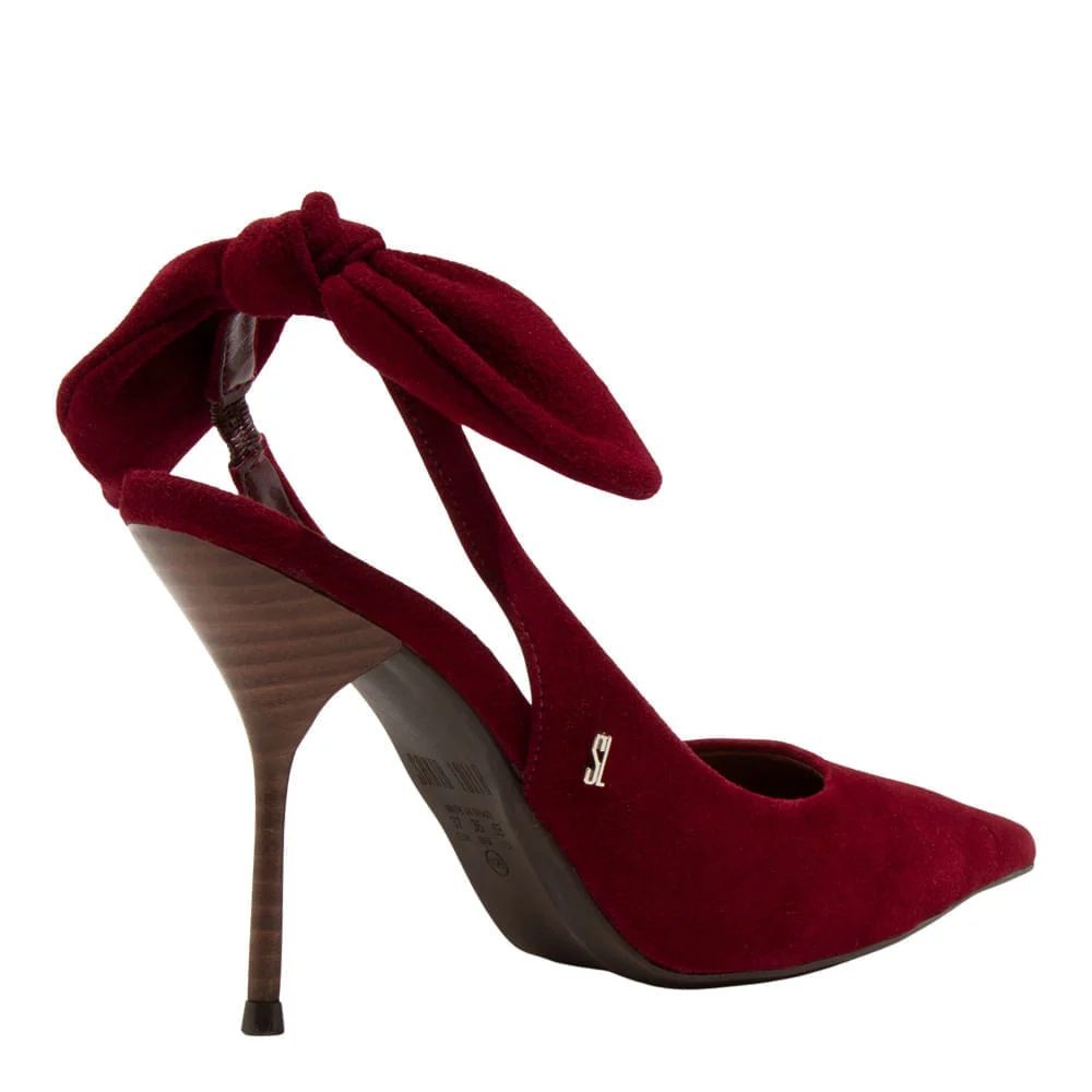 Scarpin Slingback Couro Camurça Merlot Amarração - vista 5 de 5