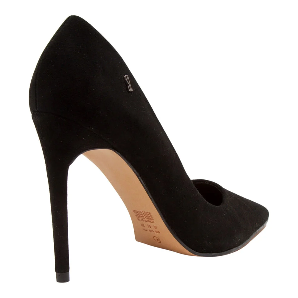 Scarpin Couro Camurça Premium Preto Salto Alto Bico Fino - vista 3 de 3