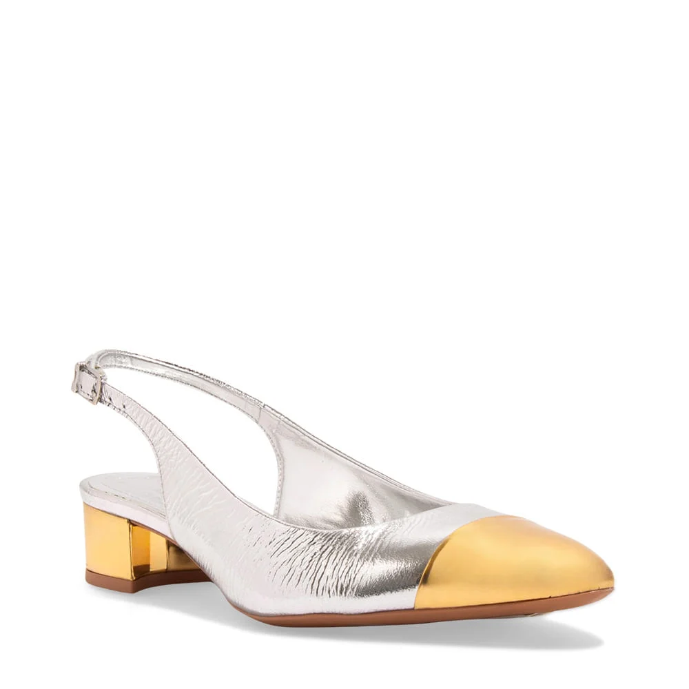 Scarpin Boneca Slingback Couro Metalizado Prata - vista 2 de 3