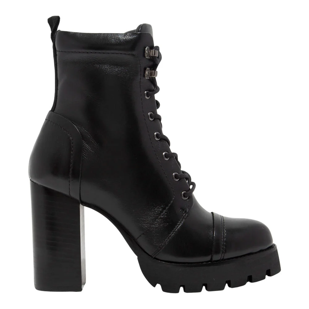 Bota Coturno Preto Couro Confort Salto Alto Grosso - vista 1 de 3