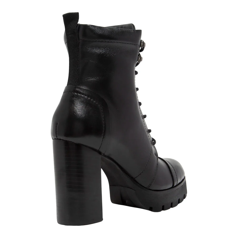 Bota Coturno Preto Couro Confort Salto Alto Grosso - vista 3 de 3