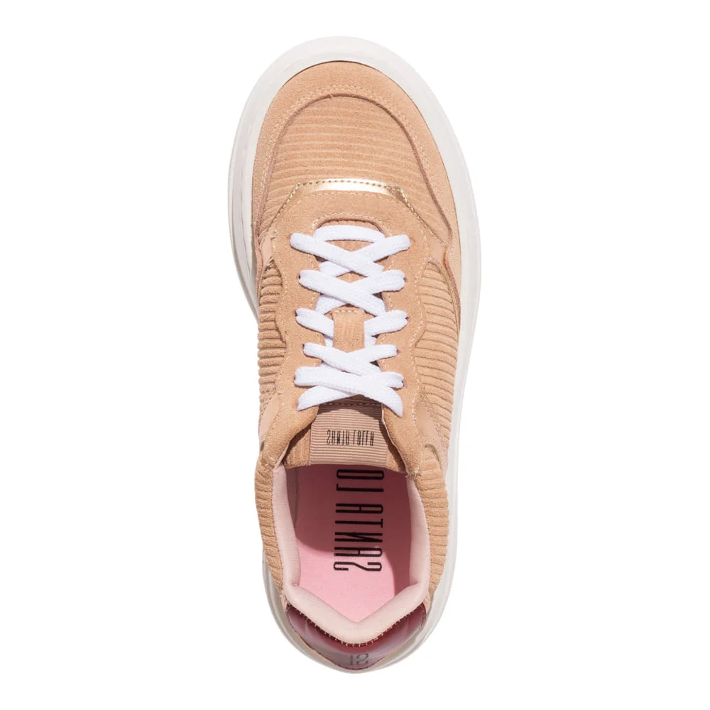 Tênis Flatform Couro Camurça Recortes Rose - vista 3 de 5