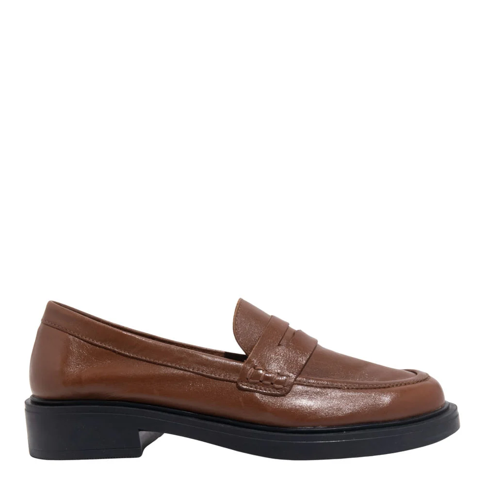Mocassim Couro Marrom Safari Liso Salto Baixo - vista 1 de 4