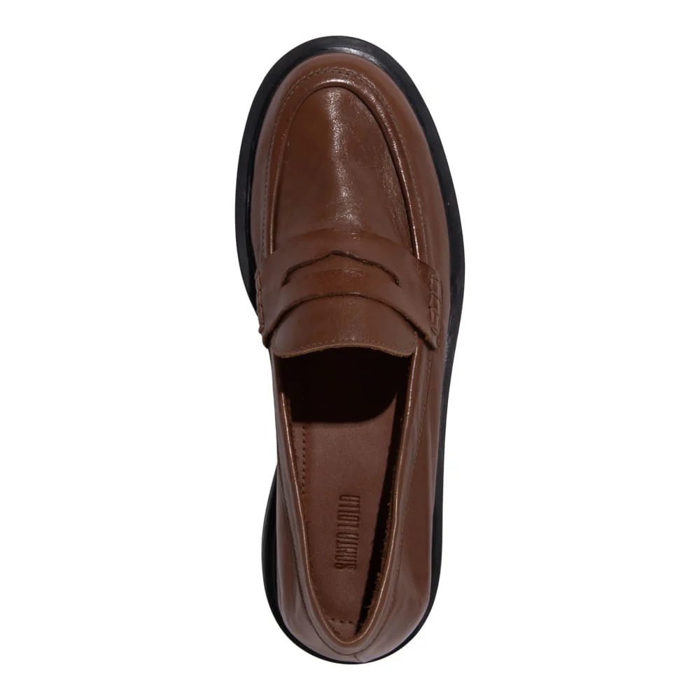 Mocassim Couro Marrom Safari Liso Salto Baixo - vista 3 de 4