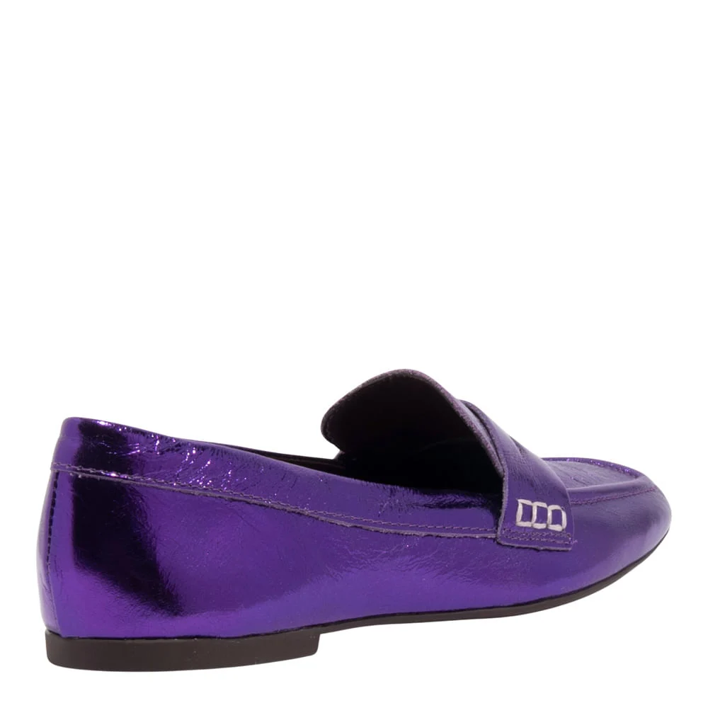Mocassim Couro Metalizado Balla Roxo Bico Quadrado - vista 3 de 5