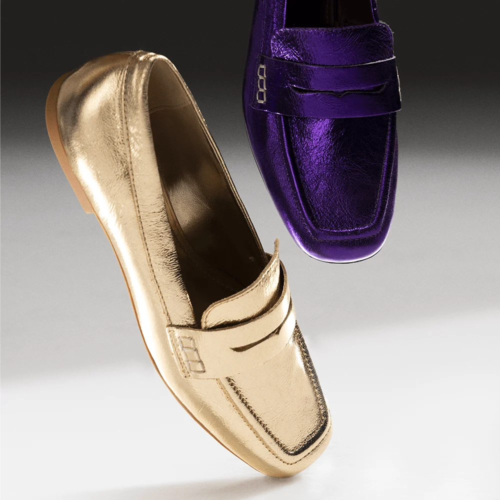 Mocassim Couro Metalizado Balla Roxo Bico Quadrado - vista 5 de 5