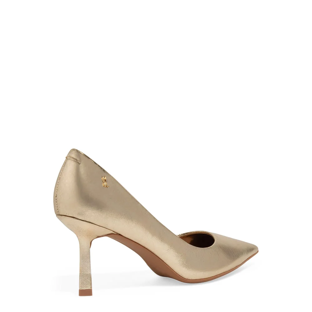 Scarpin Couro Metalizado Dourado Salto Fino - vista 3 de 3