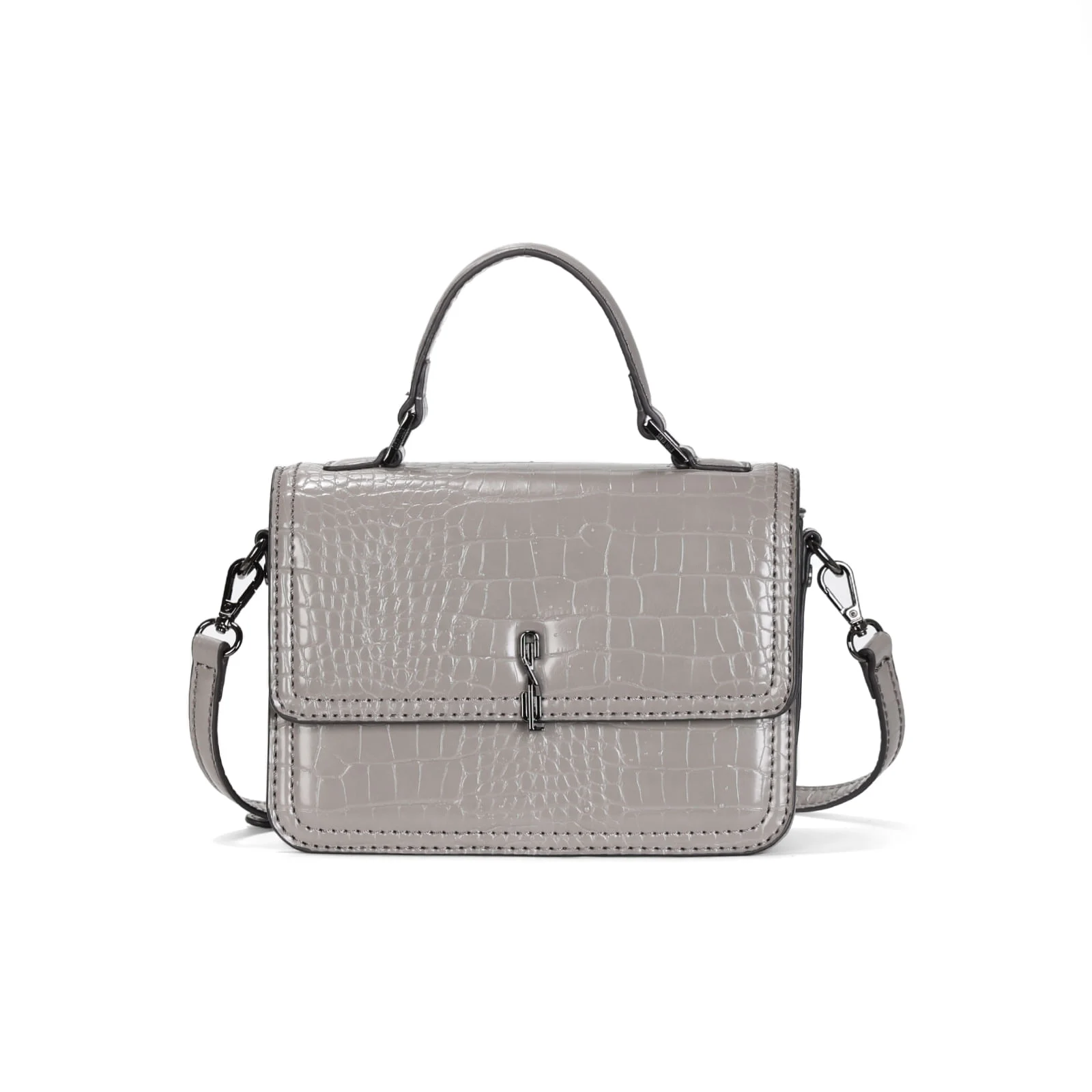 Bolsa Croco Cinza Alça Transversal - vista 1 de 3