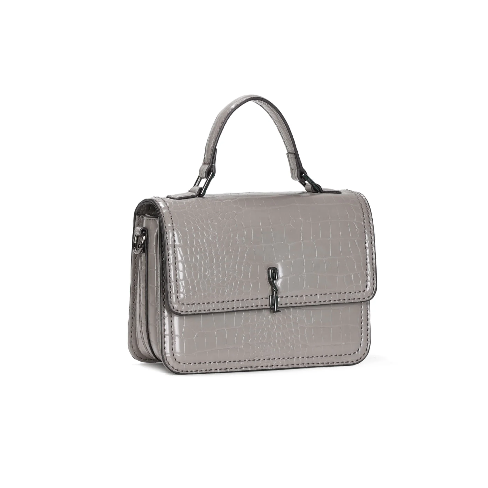 Bolsa Croco Cinza Alça Transversal - vista 2 de 3