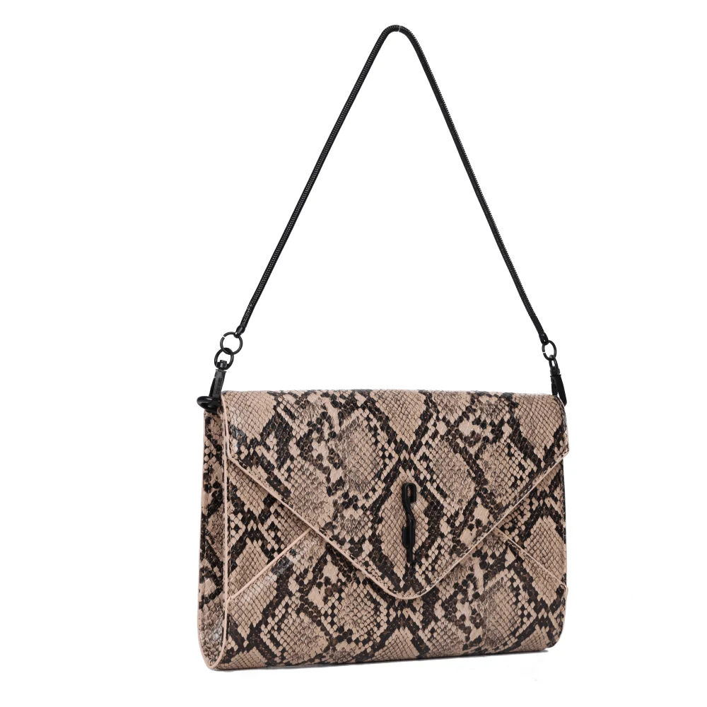 Bolsa Clutch Envelope Animal Print Cobra Bege Alça De Mão - vista 2 de 6