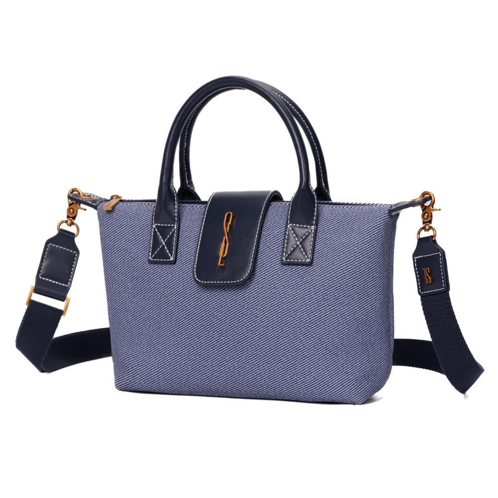 Bolsa Shopper Pequena Canvas Azul Alça Transversal Removível - vista 3 de 7