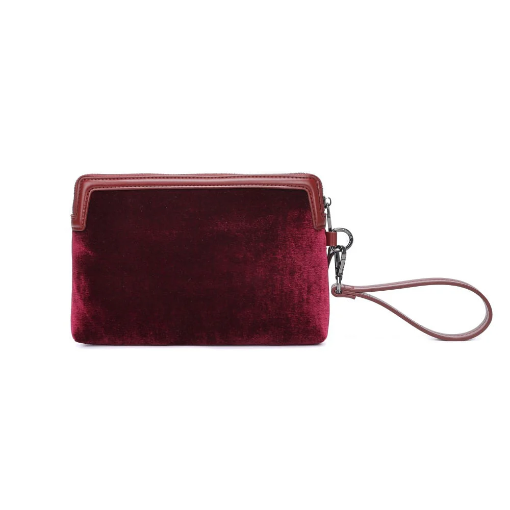 Clutch Veludo Vermelho Merlot Alça De Mão - vista 3 de 5