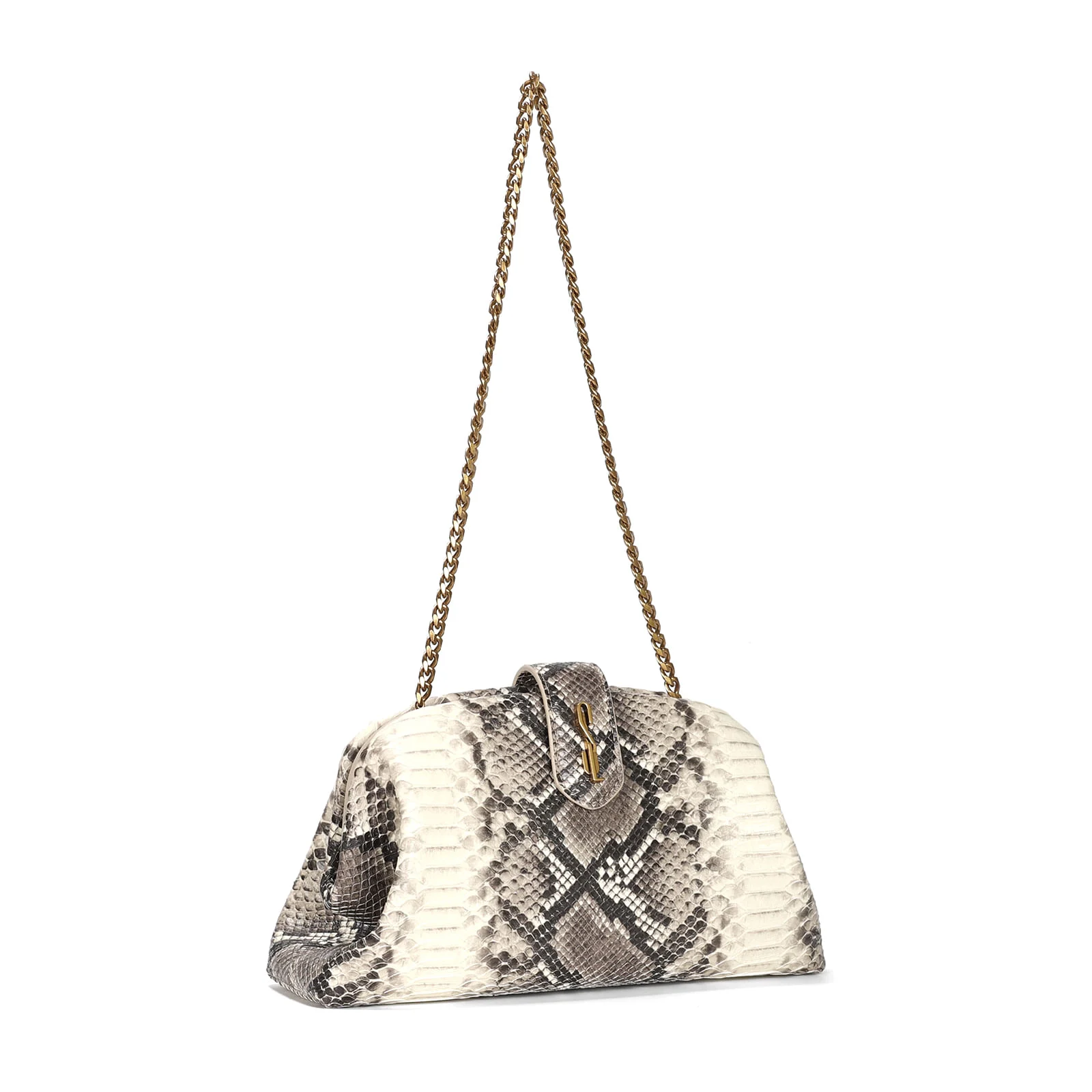 Bolsa Clutch Animal Print Estampa Cobra Bege Alça De Ombro - vista 2 de 3