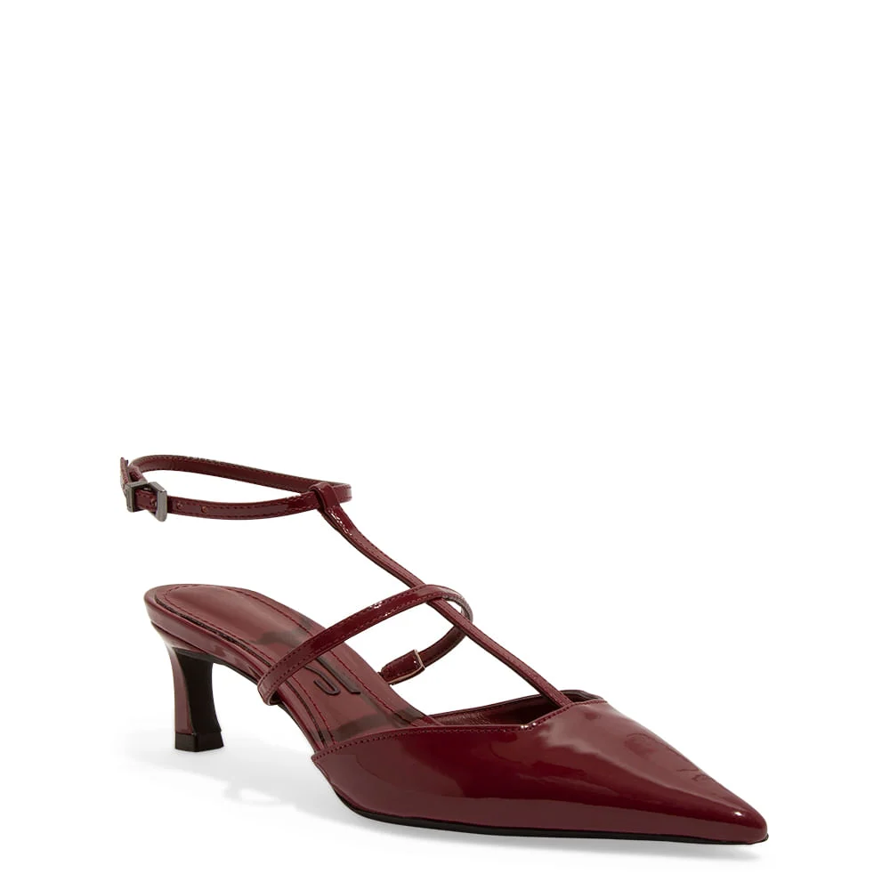 Scarpin Slingback Verniz Vermelho Marsala Salto Baixo Fino - vista 2 de 3