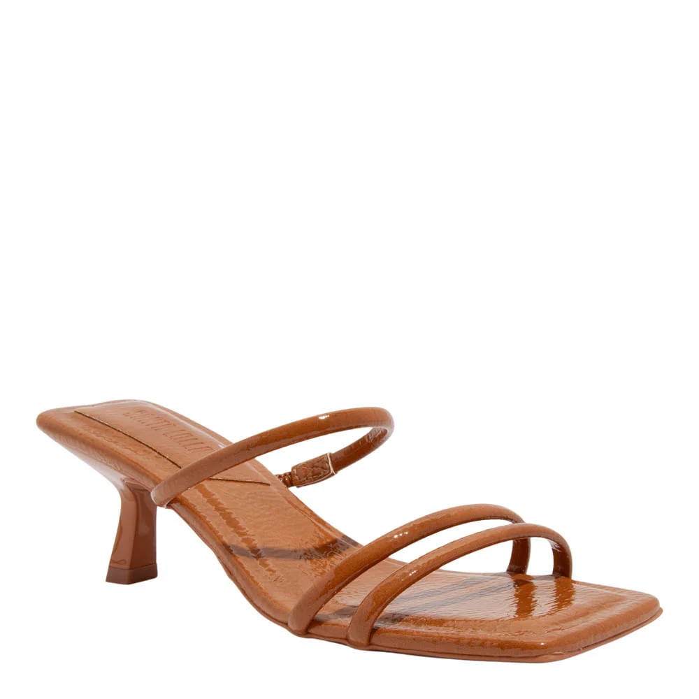 Mule Verniz Glossy Marrom Ambar Bico Quadrado Salto Fino - vista 2 de 3