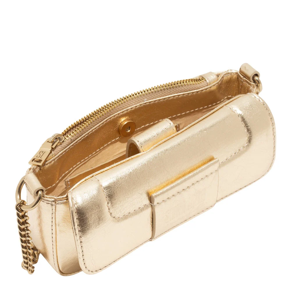 Bolsa Pequena Couro Metalizado Dourado Alça Corrente - vista 3 de 3