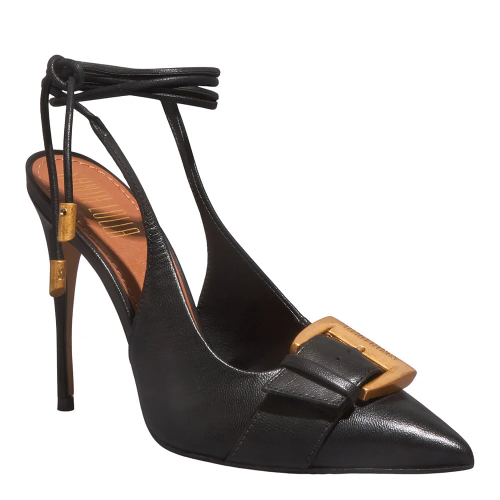 Scarpin Couro Pelica Soft Preto Amarração - vista 2 de 4