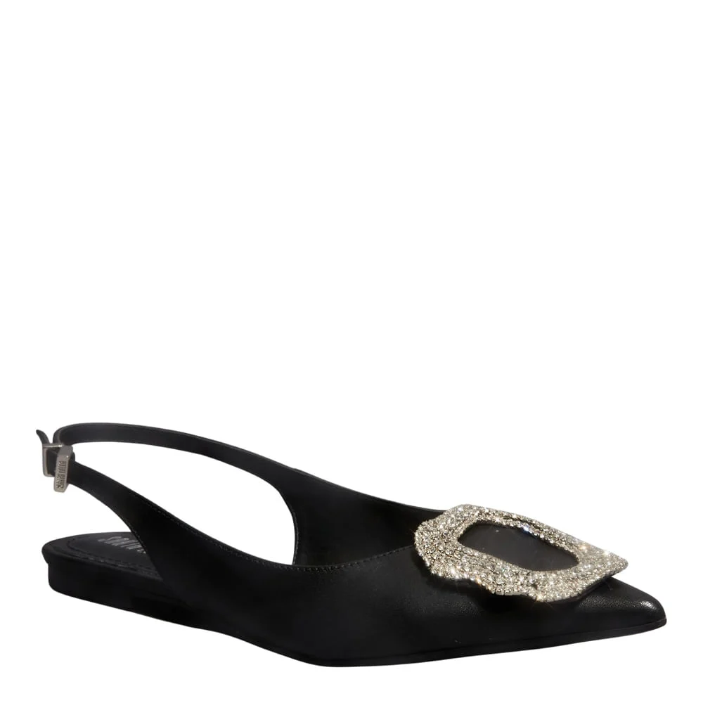 Sapatilha Slingback Couro Confort Bico Fino Preta - vista 2 de 4
