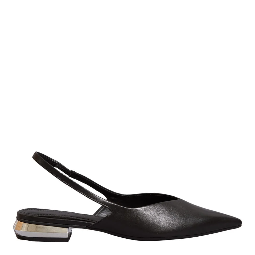 Sapatilha Slingback Couro Nobre Bico Fino Preto - vista 3 de 6