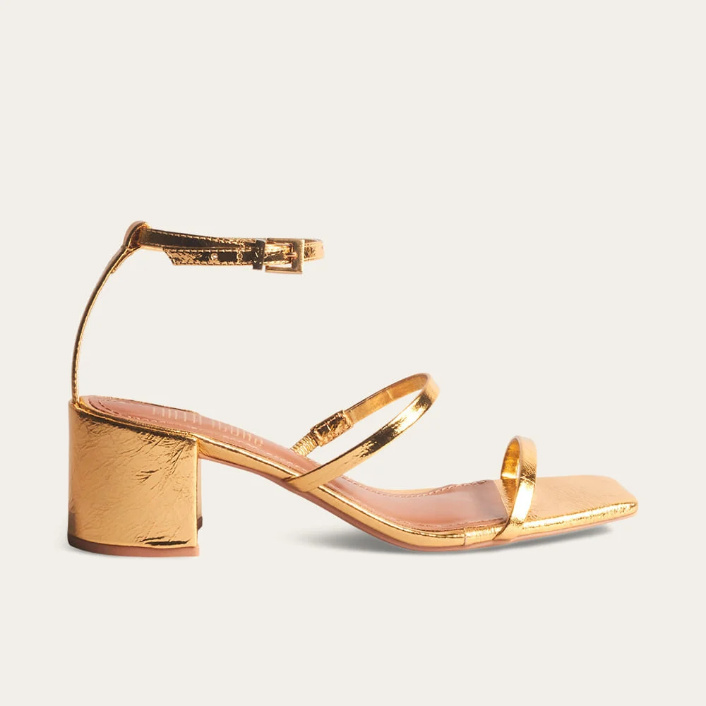 Sandália Couro Metalizado Bico Quadrado Dourado - vista 1 de 3