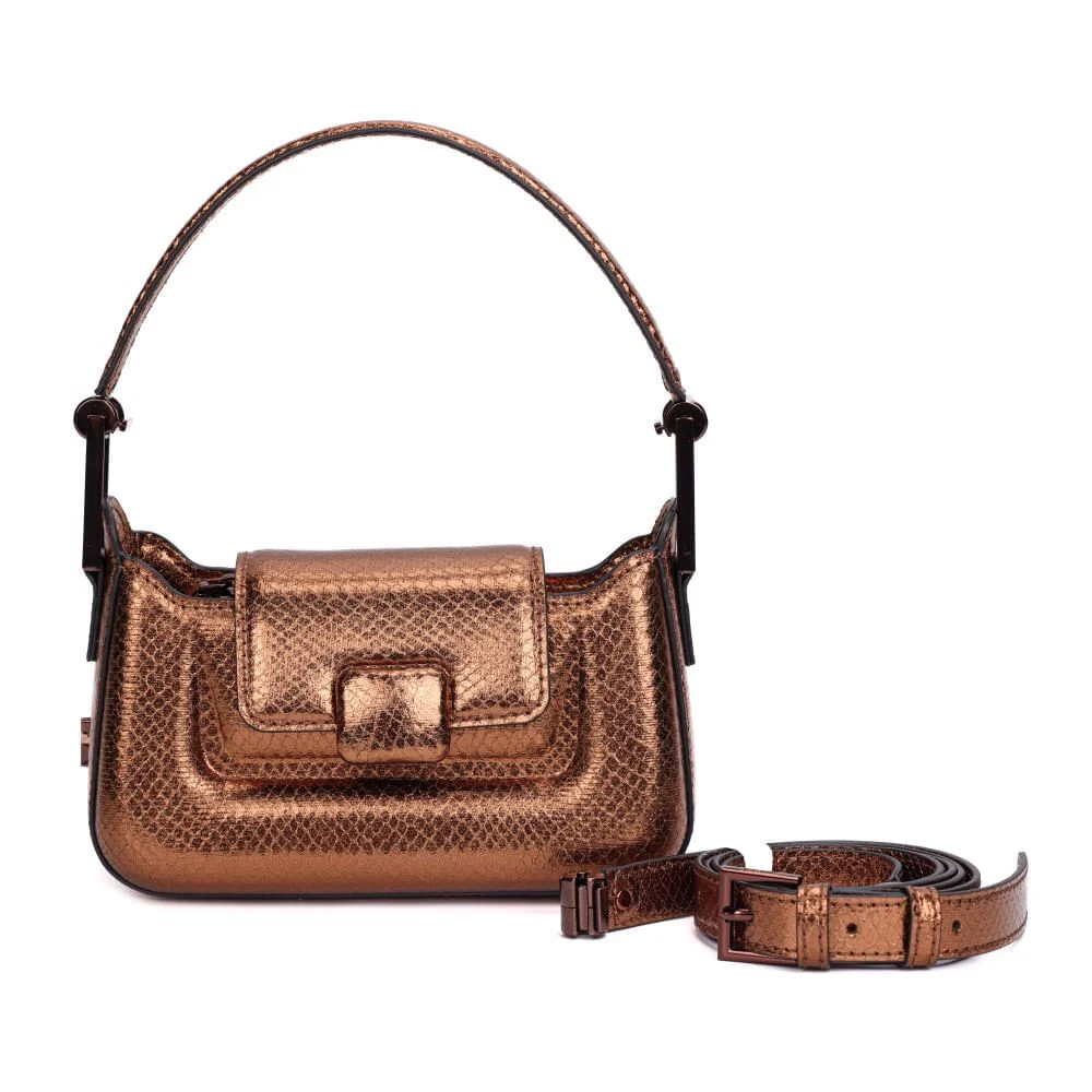 Bolsa Pequena Metalizada Bronze Alça Dupla - vista 2 de 7