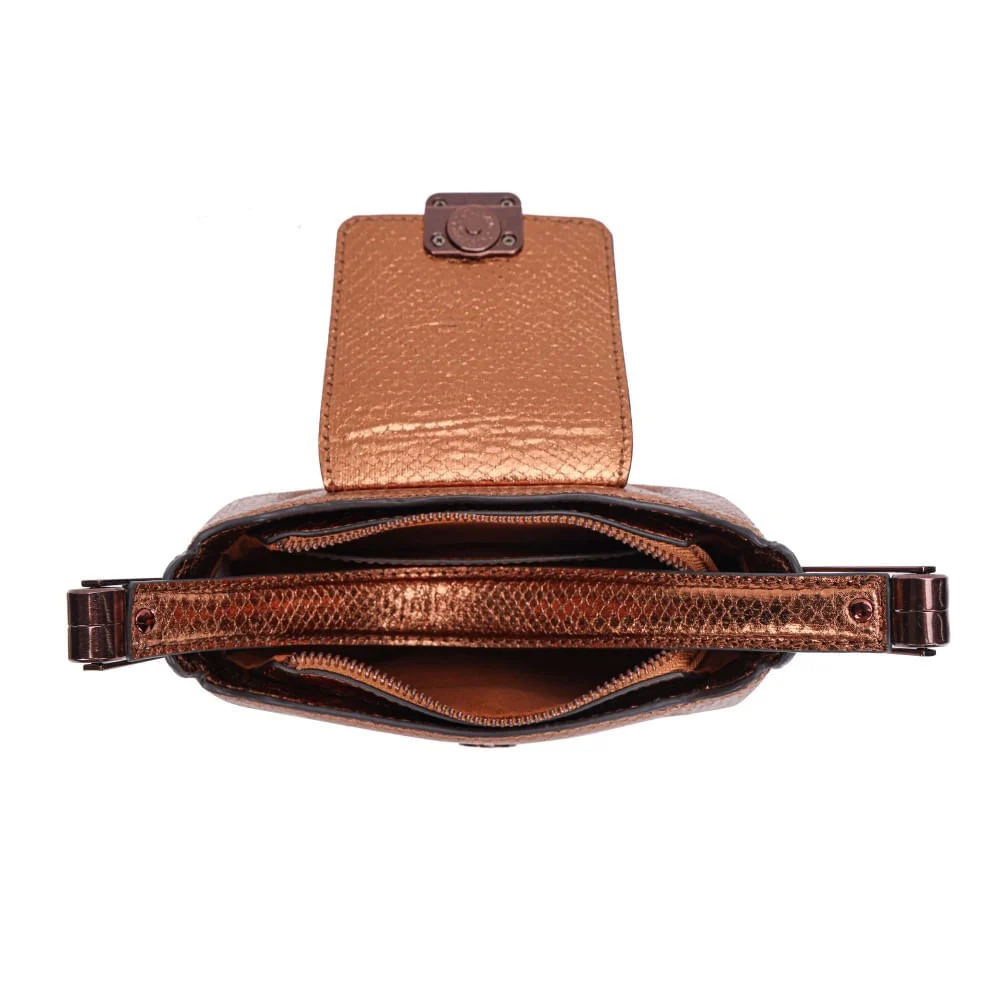 Bolsa Pequena Metalizada Bronze Alça Dupla - vista 5 de 7