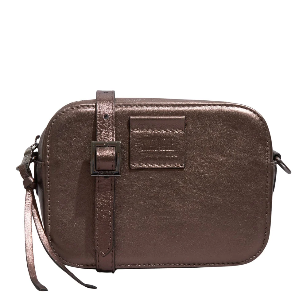 Bolsa Pequena Couro Metalizado Cinza Grafite Alça Transversal - vista 1 de 3