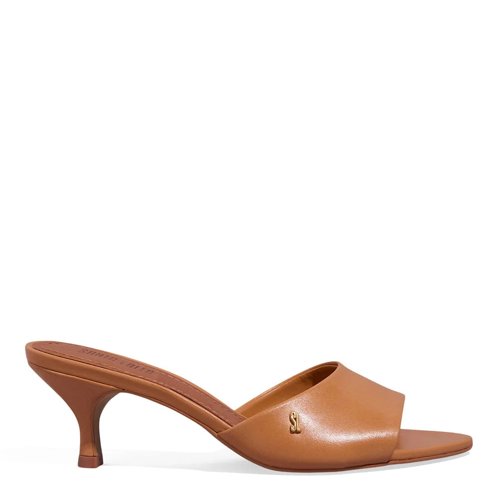 Mule Couro Soft Salto Baixo Caramelo - vista 1 de 3
