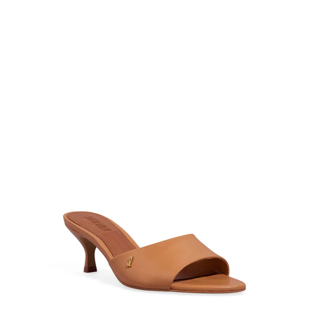 Mule Couro Soft Salto Baixo Caramelo - vista 2 de 3
