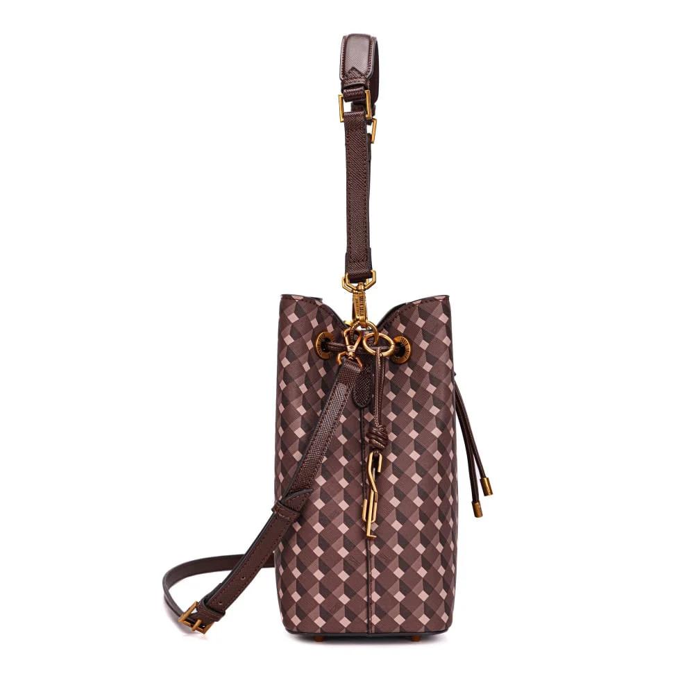 Bolsa Bucket Risco Cubos Marrom Duas Alças - vista 3 de 6