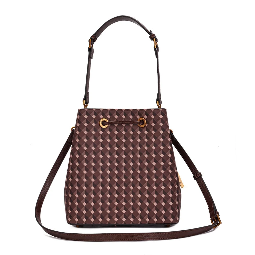 Bolsa Bucket Risco Cubos Marrom Duas Alças - vista 6 de 6