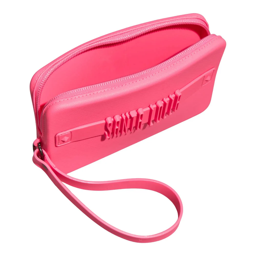 Clutch Borracha Rosa Neon Alça De Mão - vista 3 de 4