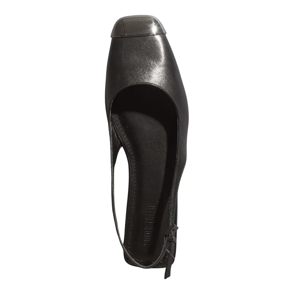 Sapatilha Slingback Couro Nobre Soft Preto Bico Metal - vista 3 de 4